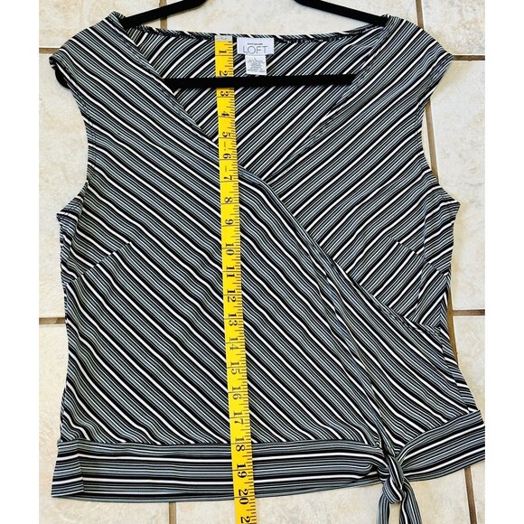 Ann Taylor Loft Women Size L Sleeveless Side Tie Striped Blouse Career Feminine - Picture 8 of 10